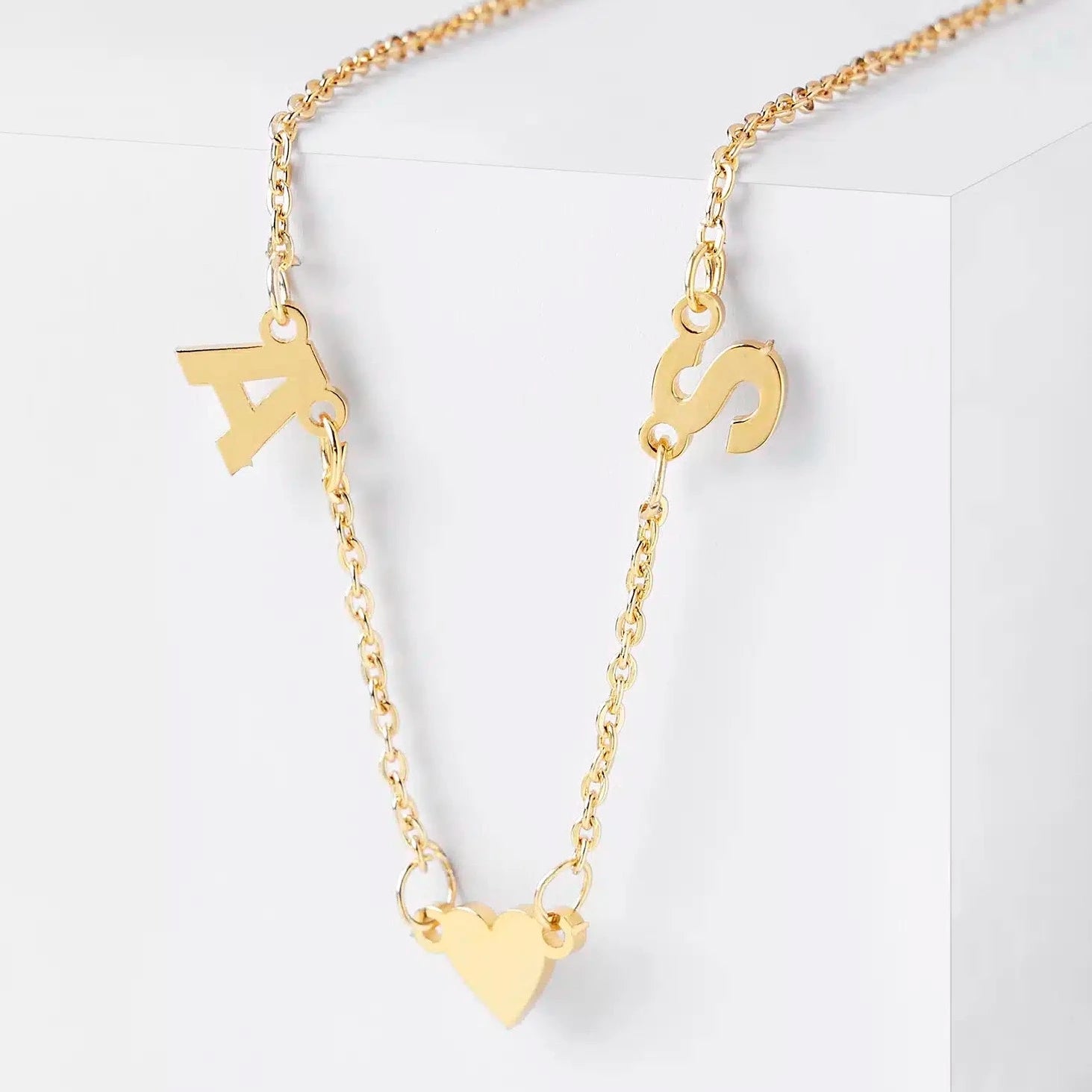 Couple Initial Name Necklace with Heart - Main Image