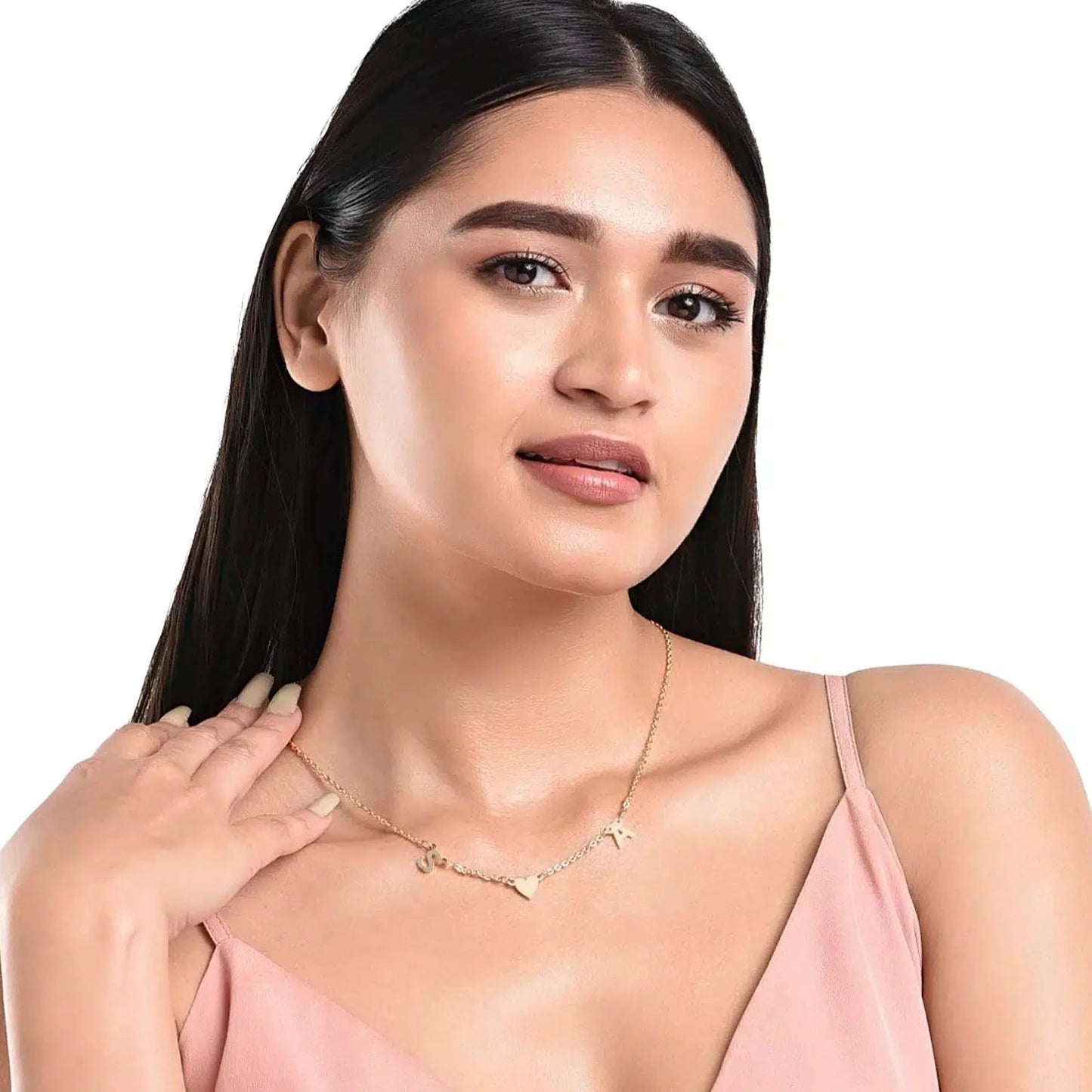 Couple Initial Name Necklace with Heart