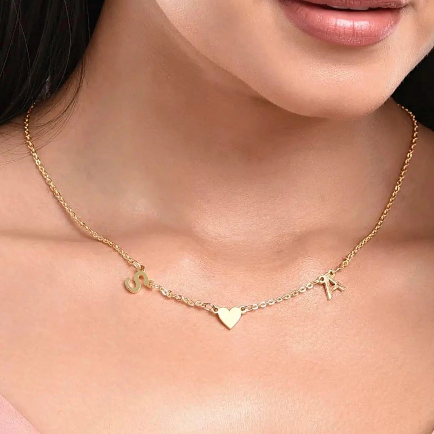 Couple Initial Name Necklace with Heart
