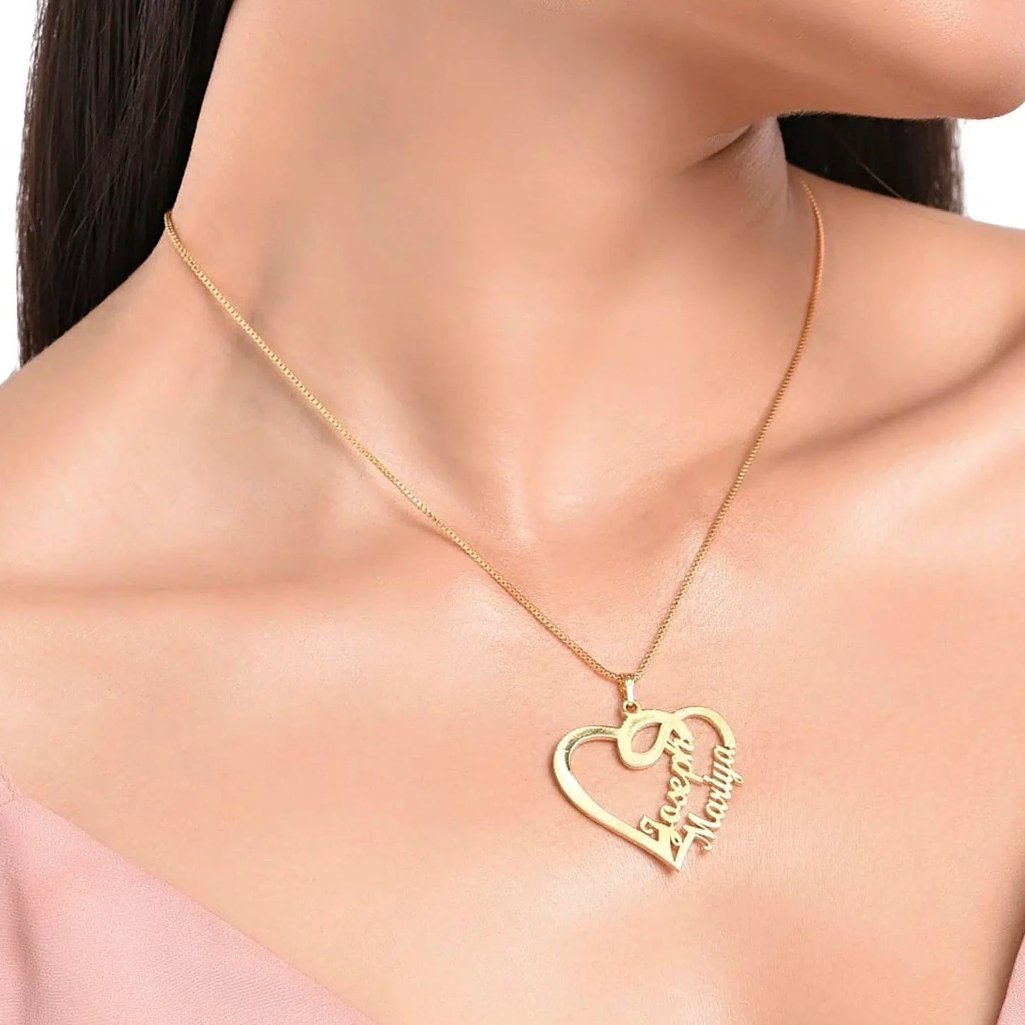 Couple Double Heart Name Necklace