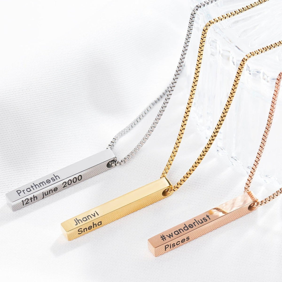 Bar Necklace + Real Preserved Rose Box - Name Strings