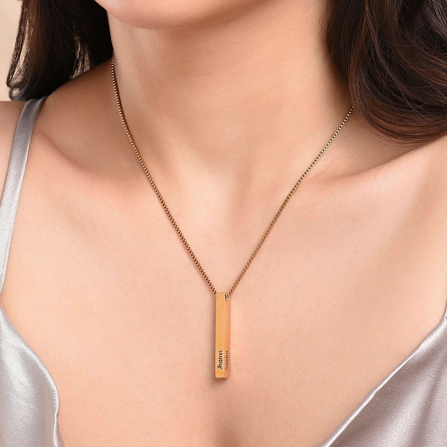 Bar Necklace + Real Preserved Rose Box - Name Strings