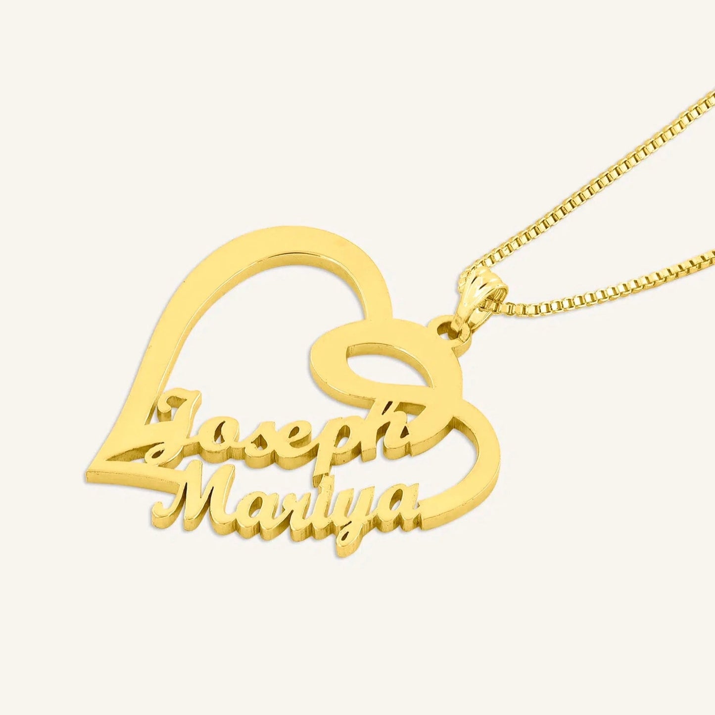 Couple Double Heart Name Necklace - Name Strings