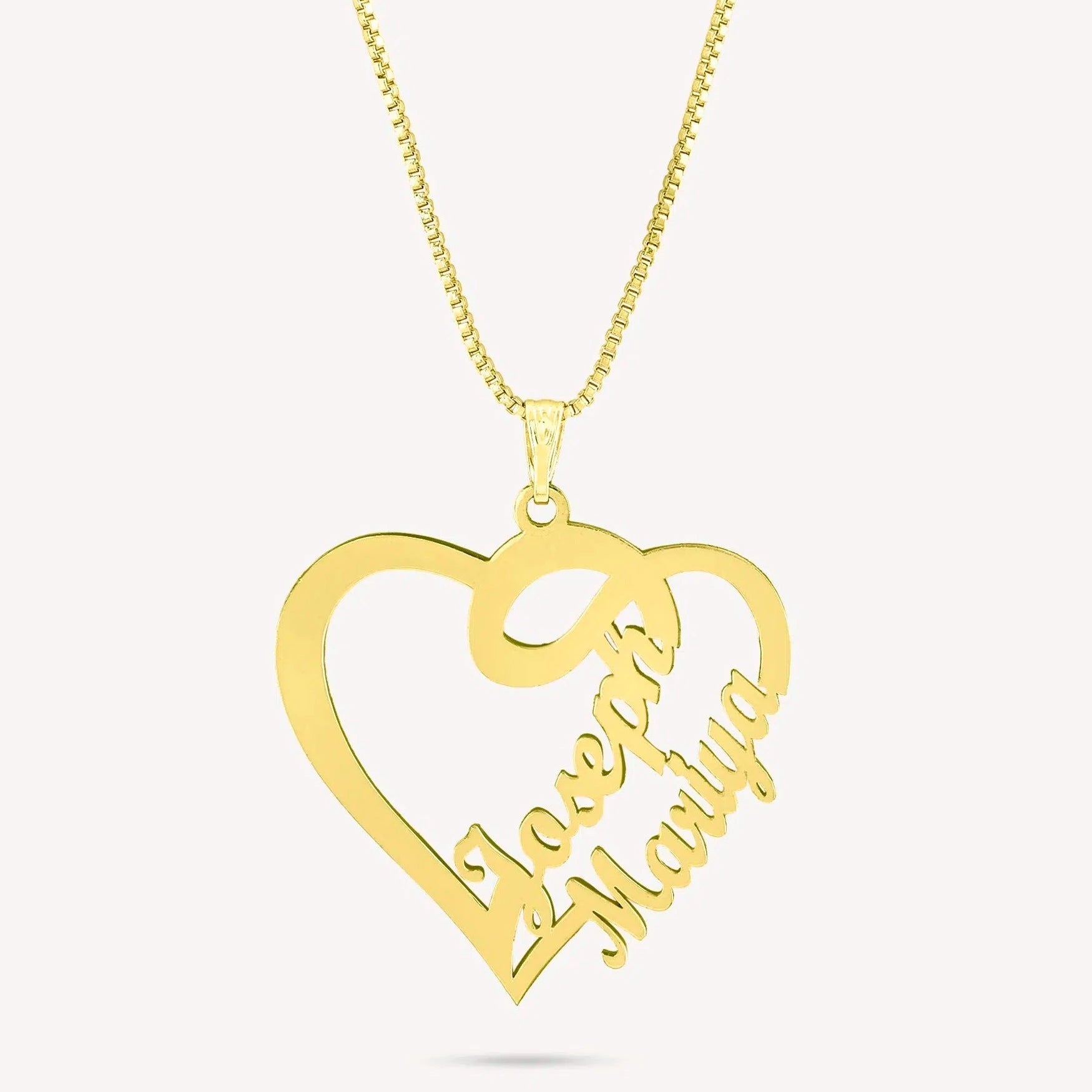 Couple Double Heart Name Necklace - Name Strings