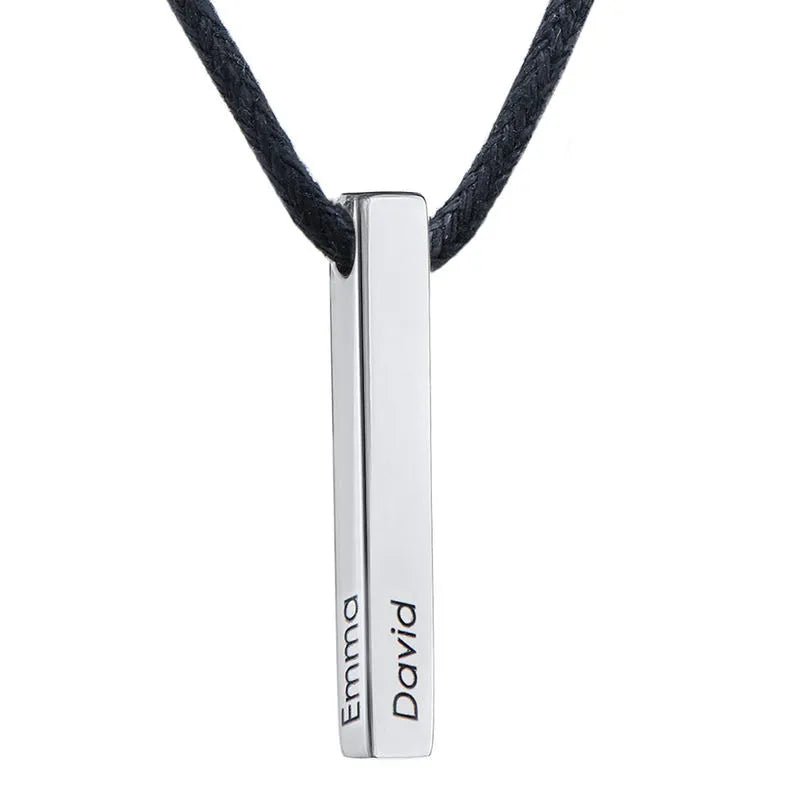 Men cord Bar Necklace - Name Strings