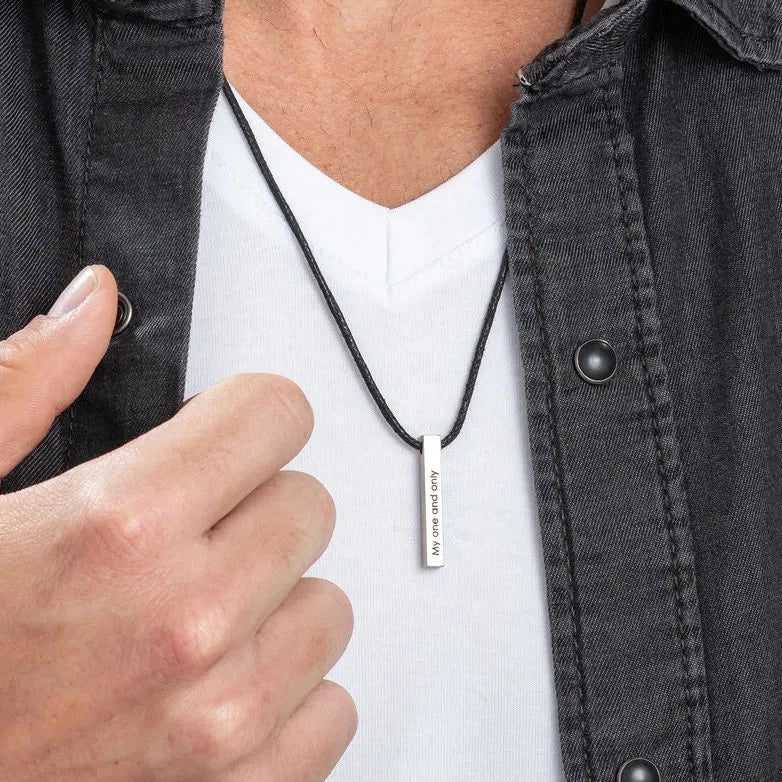 Men cord Bar Necklace - Name Strings