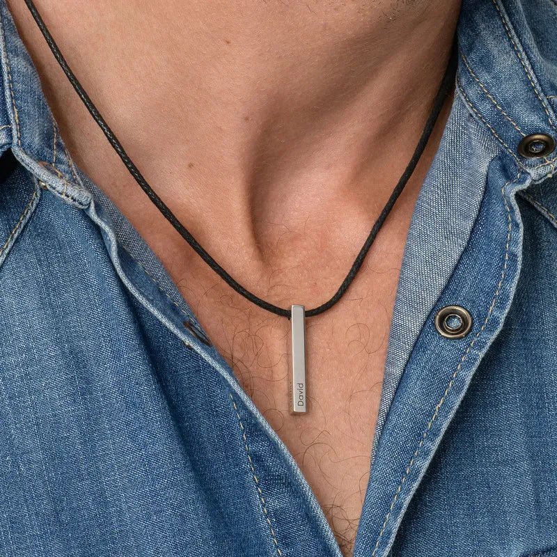 Men cord Bar Necklace - Name Strings