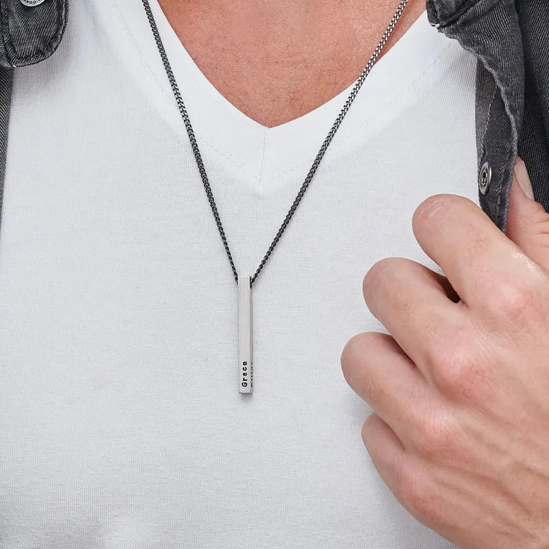 Men Matte Bar Necklace - Name Strings