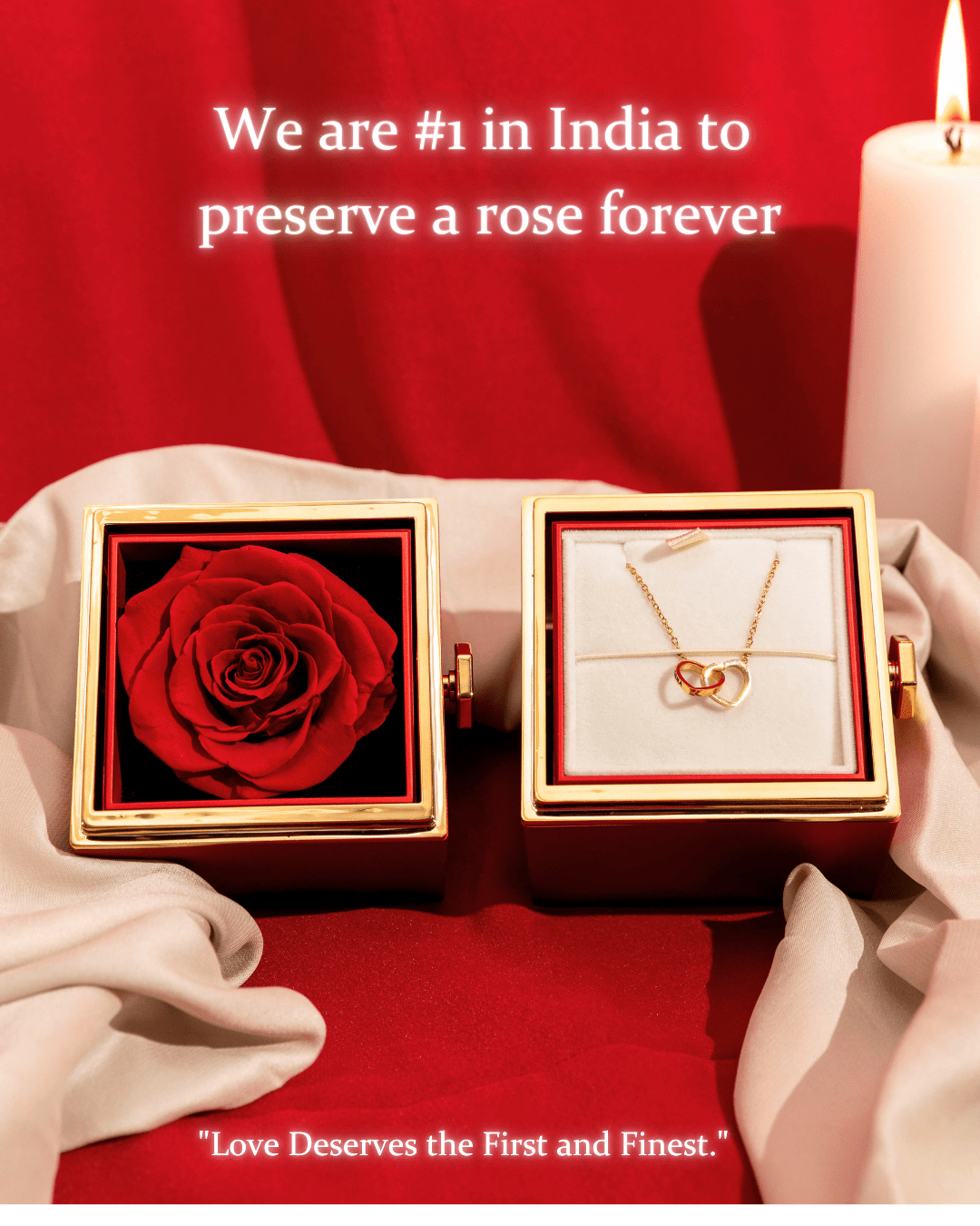 Original Preserved Rose Box & Premium Personalized Necklace - Name Strings